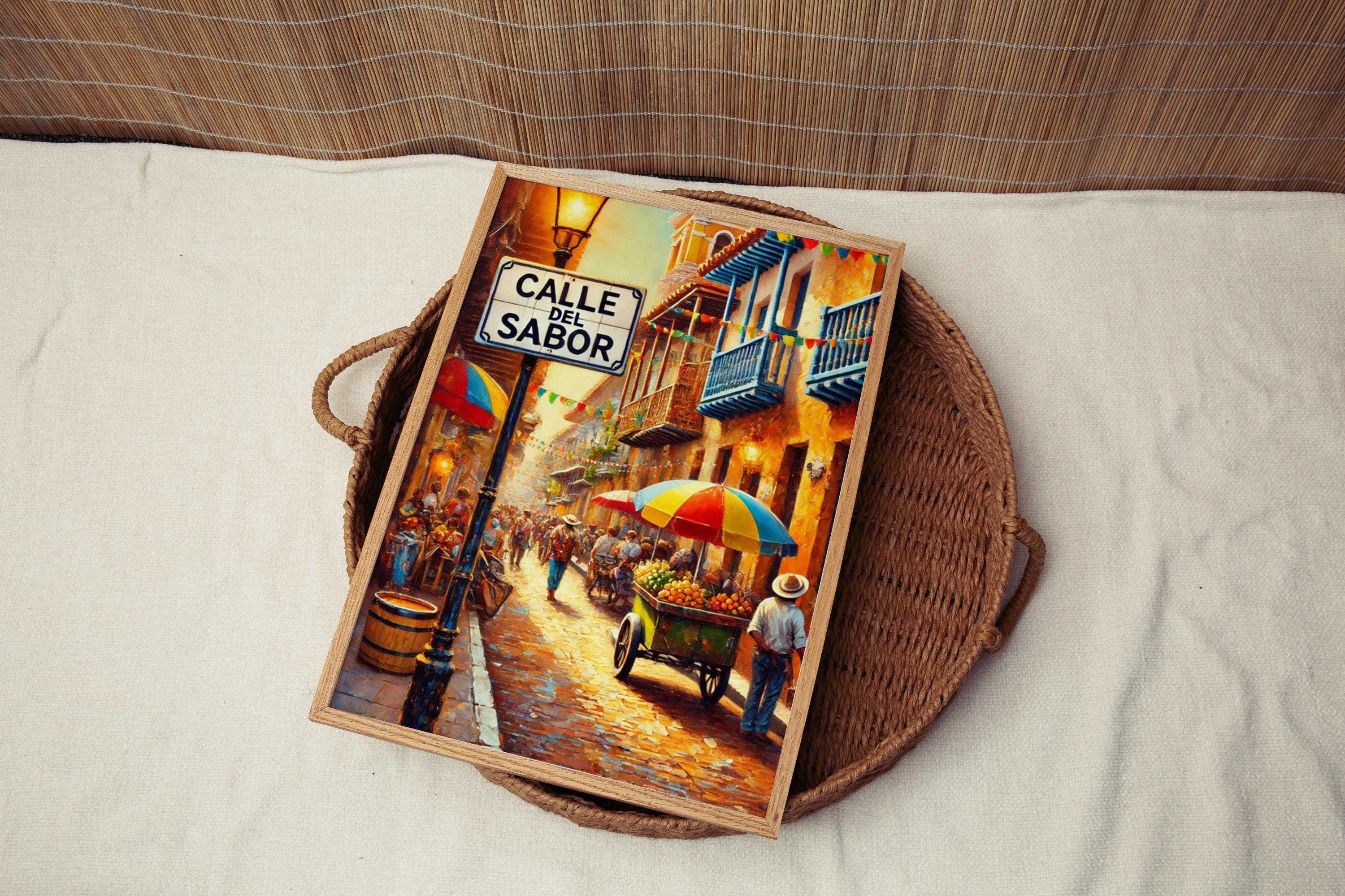 Calle del Sabor Wall Art | Colombia Street Scene Print | Vibrant Town Decor | Travel Souvenir | Colorful Street Life Artwork
