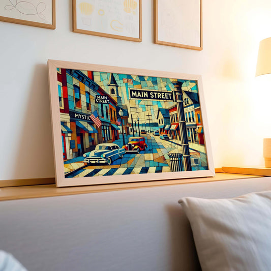 Main St Wall Art, Main Street Cubism Print, Mystic Cubism Art, Connecticut Gift, Travel Print, Travel Poster, Housewarming Gift Souvenir