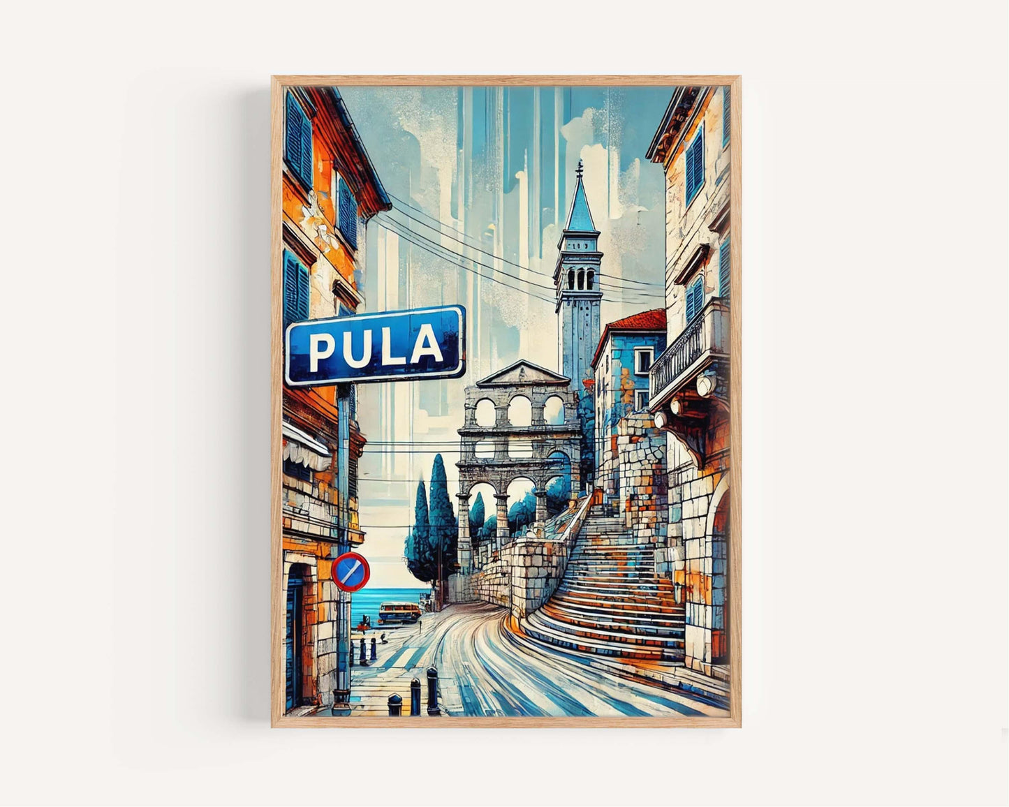 Pula Art Wall Print - Croatian City Travel Poster, Europe Home Decor, Housewarming Gift, Pula Travel Map, Coastal Croatia Artwork