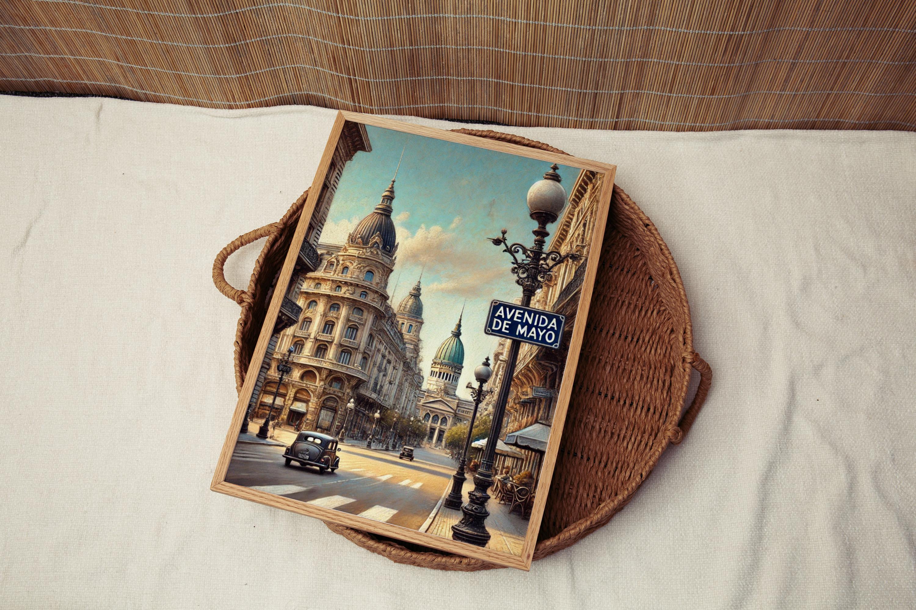 Avenida de Mayo Street Sign Print: Buenos Aires Historic Travel Poster