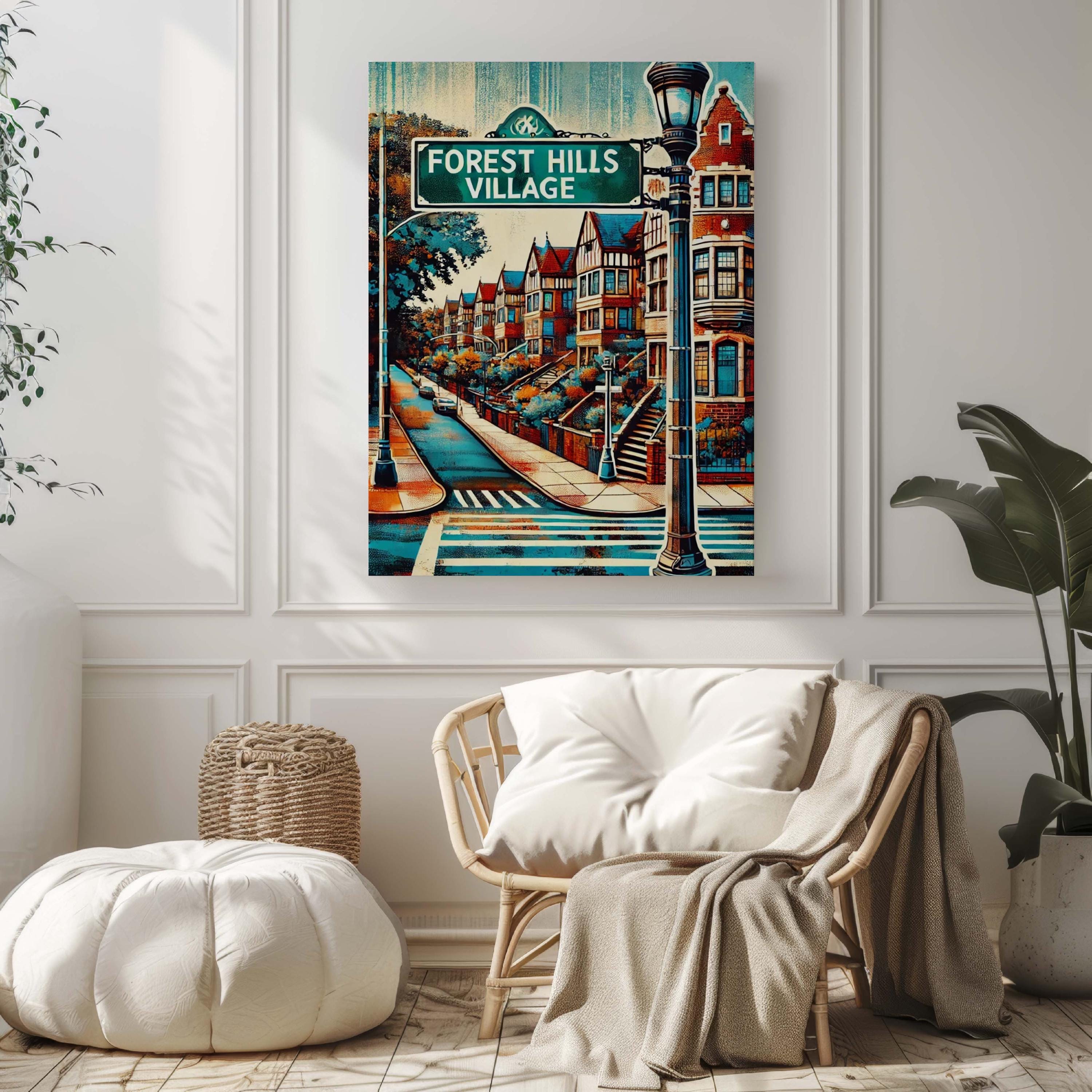 Forest Hills Village Wall Art Print - Queens Travel Poster, New York City Gift, Housewarming Decor