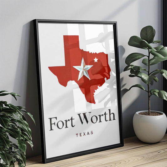 Texas Fort Worth Wall Art Print – Travel Decor, TX Gift, College Dorm & Housewarming Present, Modern Home Decoration