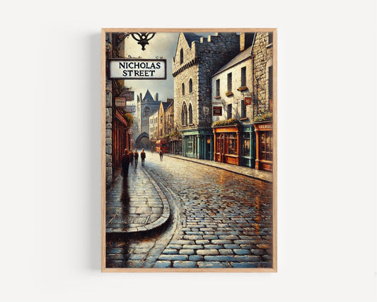 Wall Art Nicholas St Limerick Print - Ireland Travel Poster & Gift, Housewarming Ireland Artwork, Unique Irish Decor