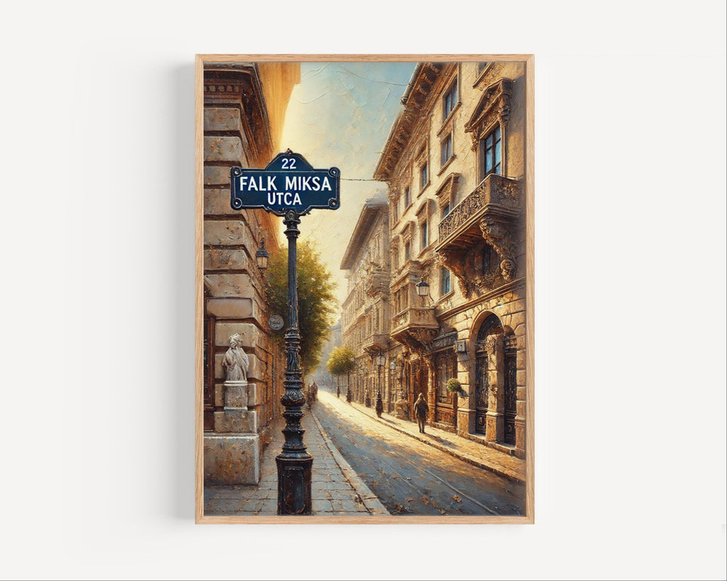Falk Miksa Utca Oil Painting Art Print: Budapest Hungary Street Sign Travel Poster