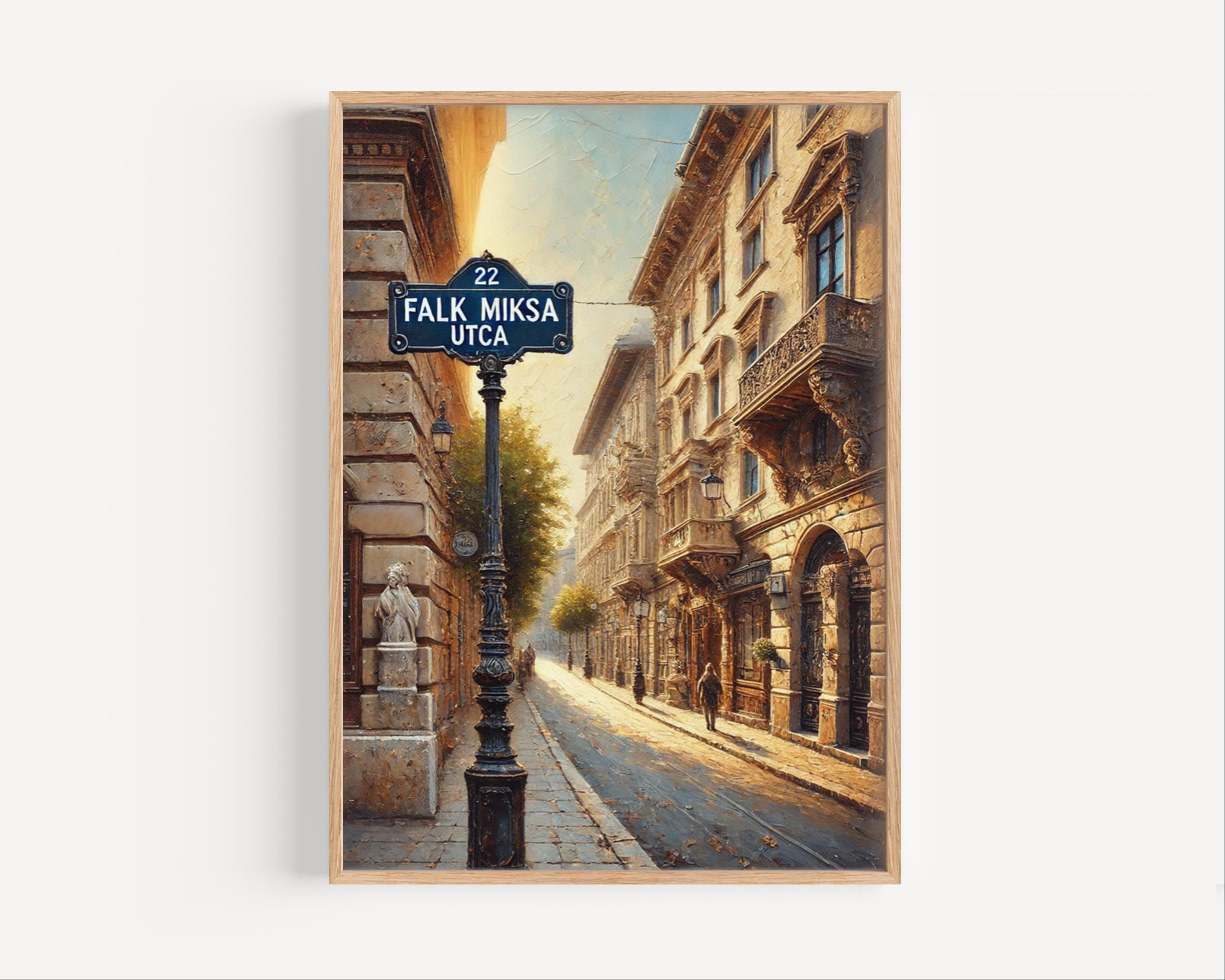 Falk Miksa Utca Oil Painting Art Print: Budapest Hungary Street Sign Travel Poster