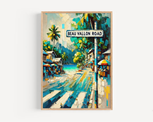 Beau Vallon Road Wall Art, Seychelles Travel Poster, Tropical Beach Scene, Beach House Decor, Travel Souvenir, Fine Art Print
