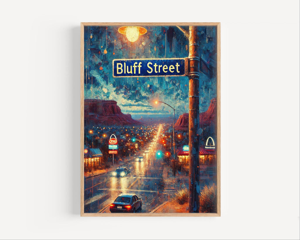 Bluff Street Oil Painting Art Print: St. George Utah Street Sign Travel Poster