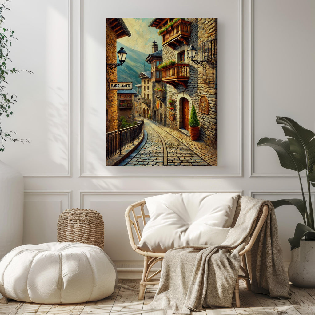 Barri Antic Oil Painting Art Print: Barcelona Old Town Travel Poster