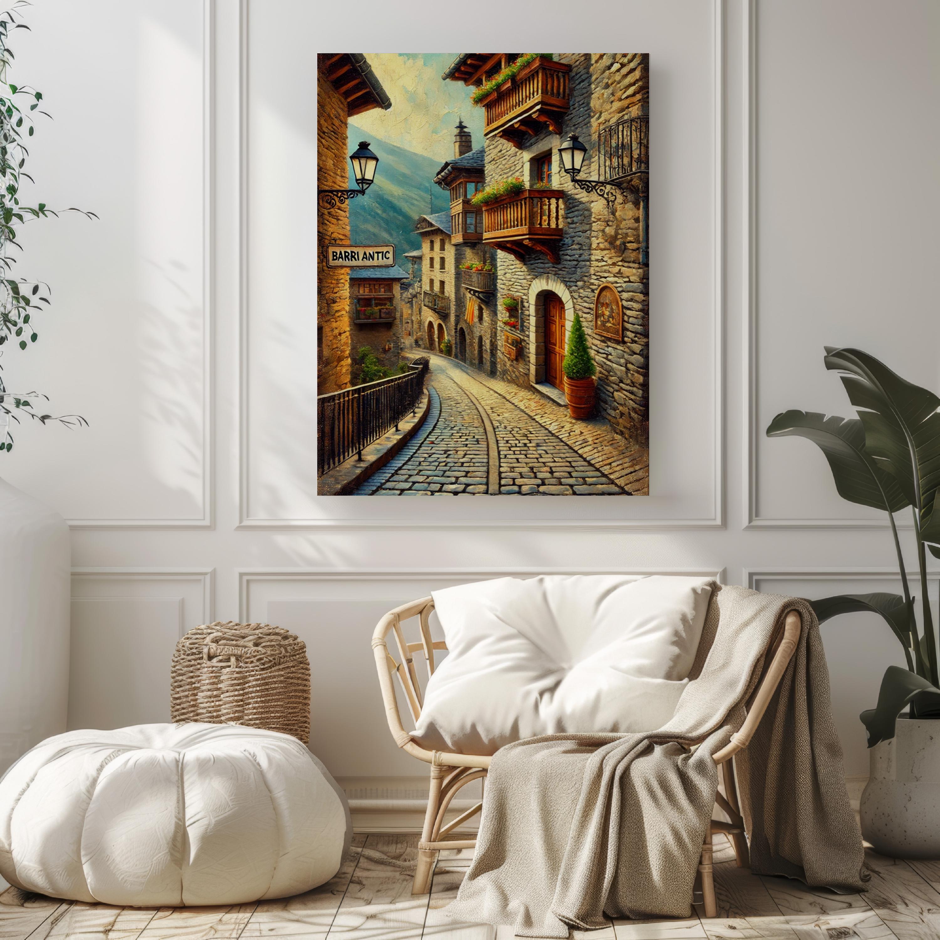 Barri Antic Oil Painting Art Print: Barcelona Old Town Travel Poster