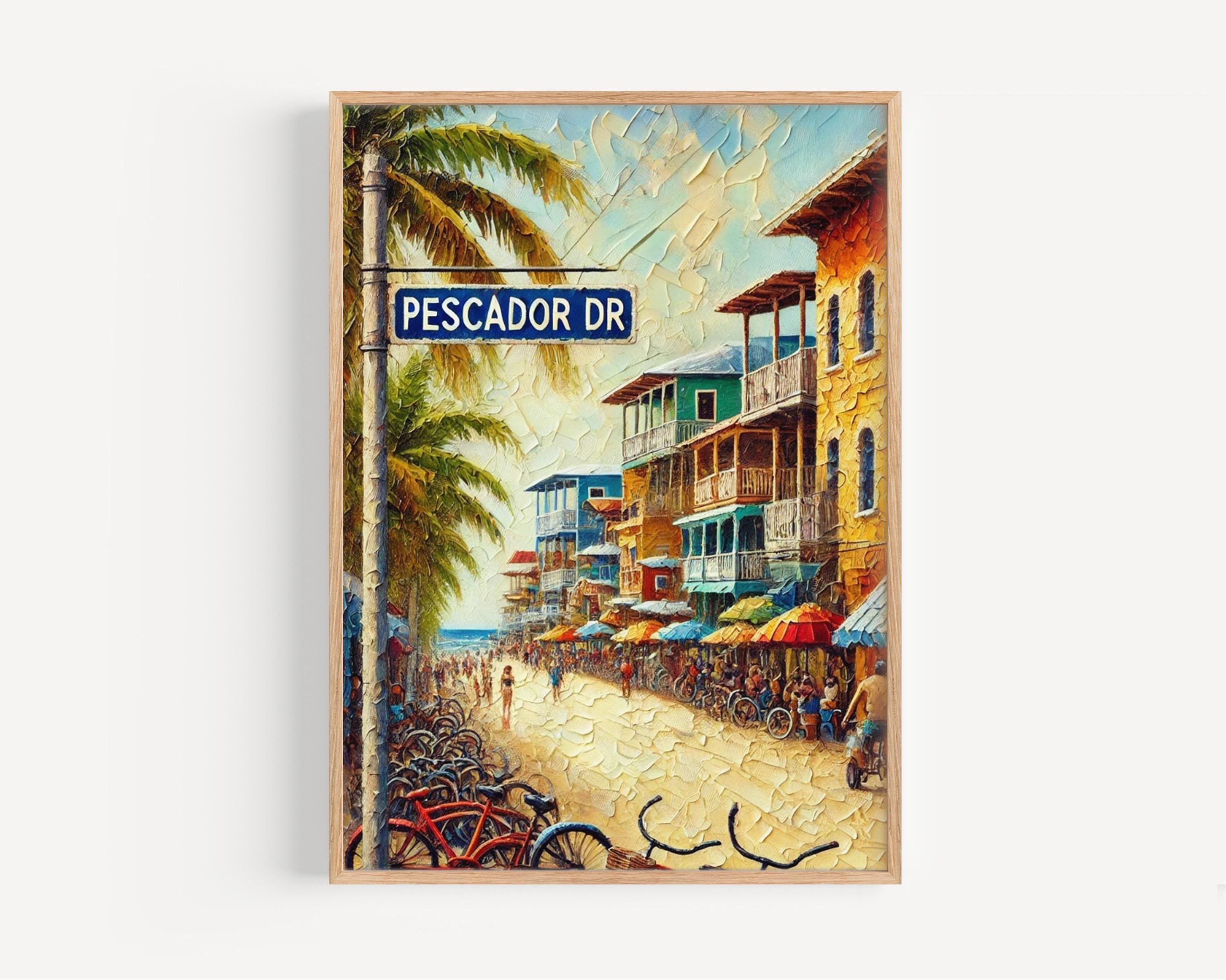 San Pedro Street Sign Wall Art, Belize Pescador Drive Print, Tropical Island Coastal Decor, Travel Souvenir, Personalised Gift