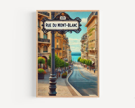 Rue du Mont-Blanc Wall Art, Geneva Travel Print, Switzerland Poster, Housewarming Gift, Scenic Cityscape Home Decor, Travel Photography Art
