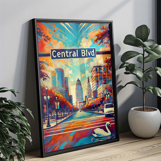 Central Boulevard Wall Art - Orlando Travel Print & Florida Map Poster, Modern Home Decor, Housewarming Gift, Florida Art, City Wall Decor