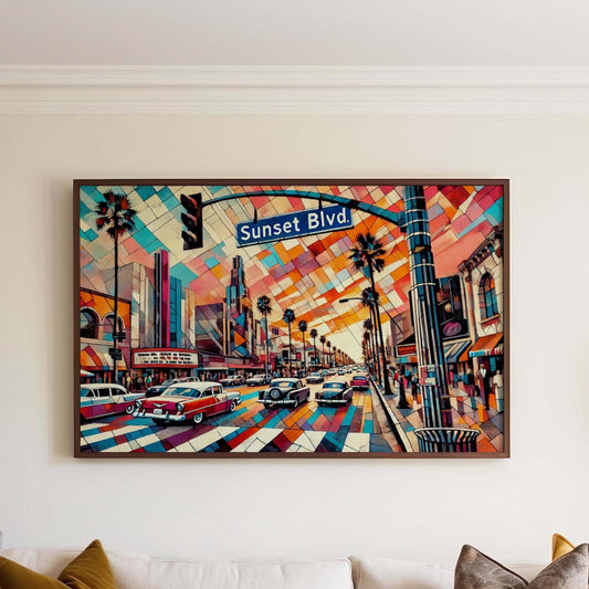 Sunset Boulevard Wall Art - Cubism Print of Sunset BLVD, Los Angeles Travel Poster, Modern LA Gift & Housewarming Decor