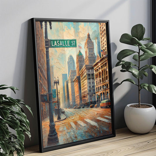 Chicago LaSalle Street Wall Art Print - Travel Poster, Illinois Gift, Modern Chicago Artwork, Housewarming Décor, Cityscape Illustration