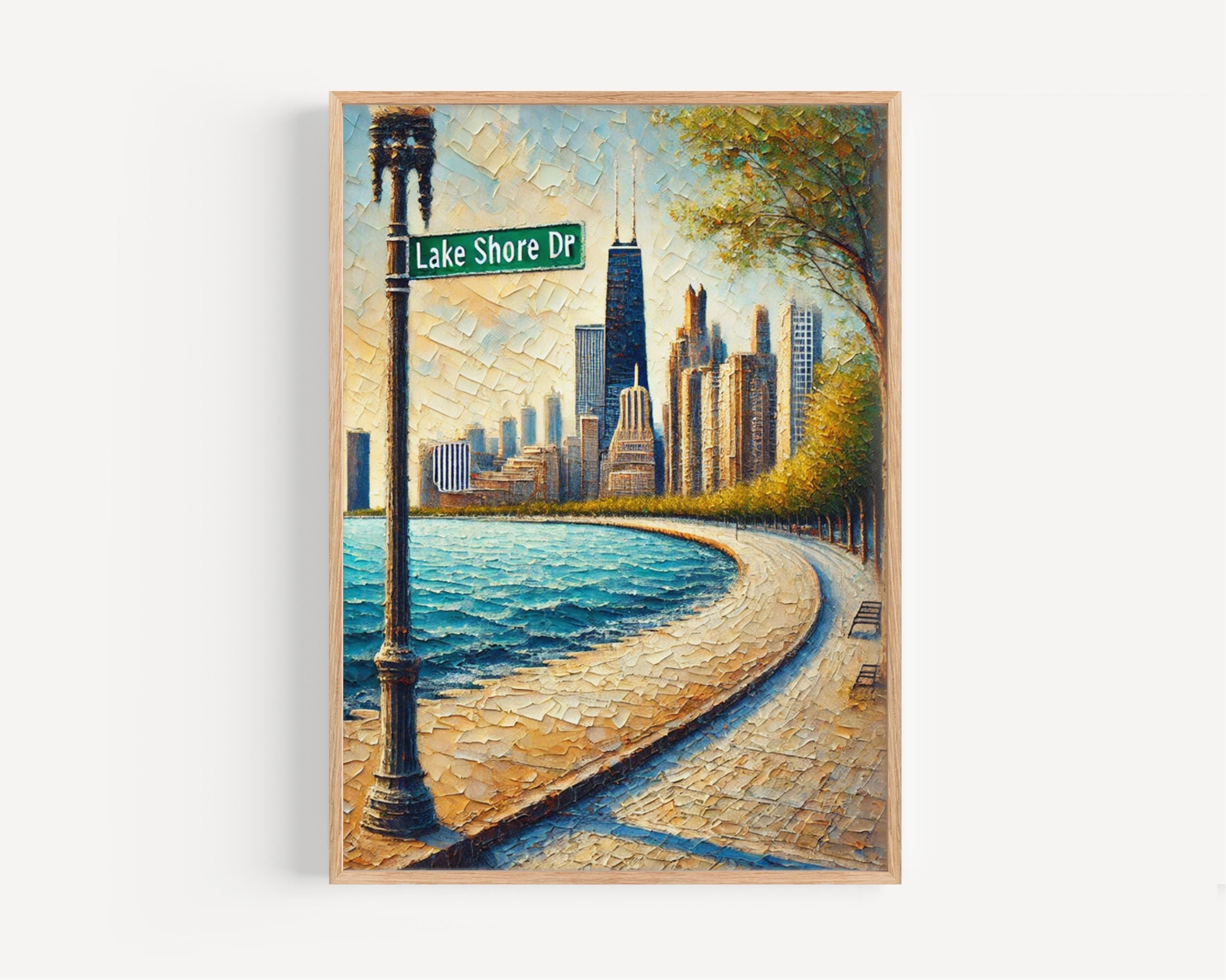 Chicago Lake Shore Drive Wall Art, Travel Poster, Illinois Gift, Chicago Skyline Print, Housewarming Decor