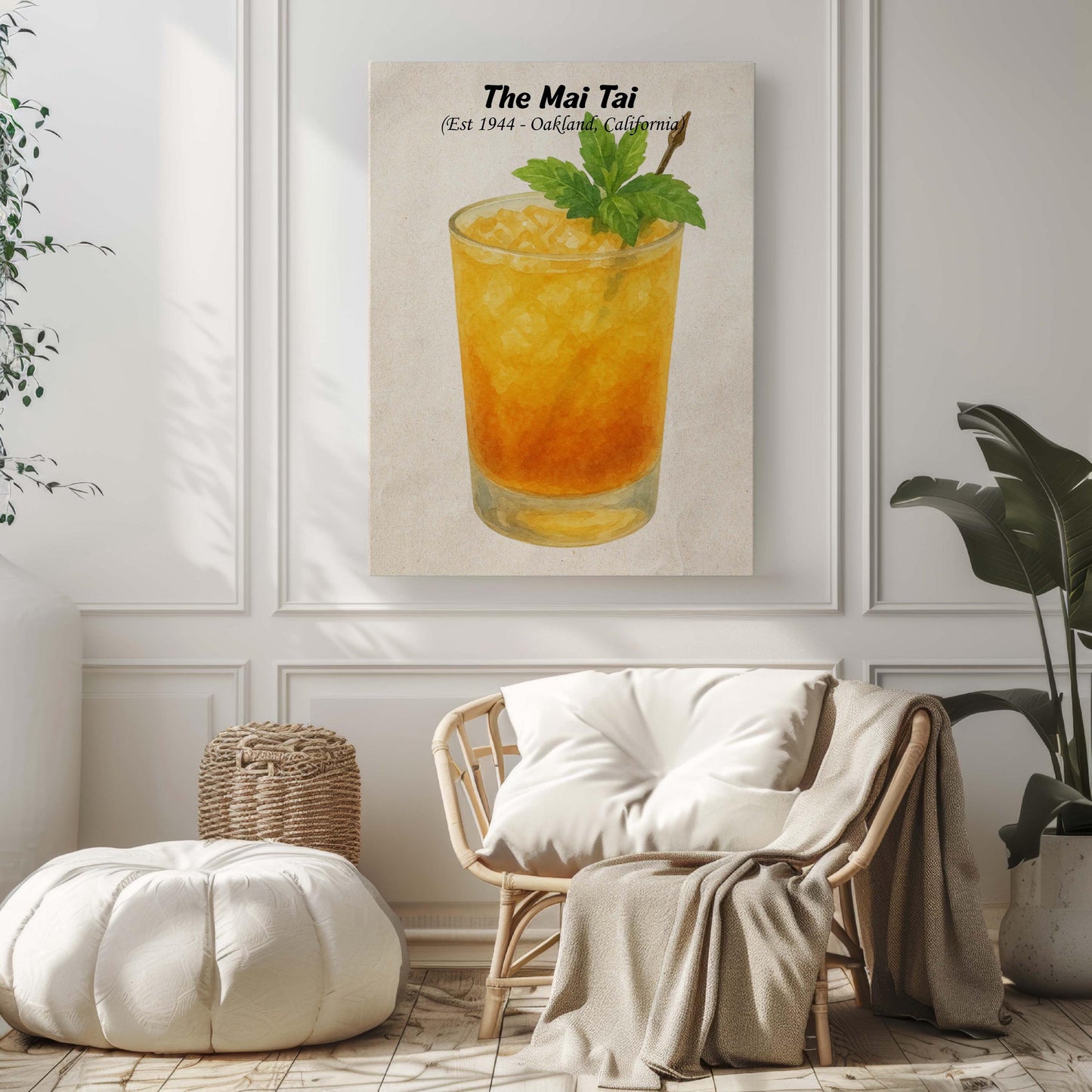 Cocktail artwork, Mai Tai print, alcohol wall artwork, signature cocktails, retro bar, drink recipe art, bartender gift, art for bar cart