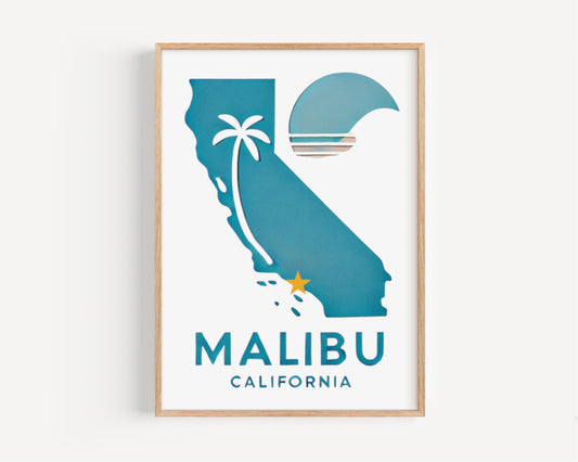 Malibu Wall Art Print - California Coastal Decor, Travel Poster, Housewarming & College Gift, Modern Beach Home Accent
