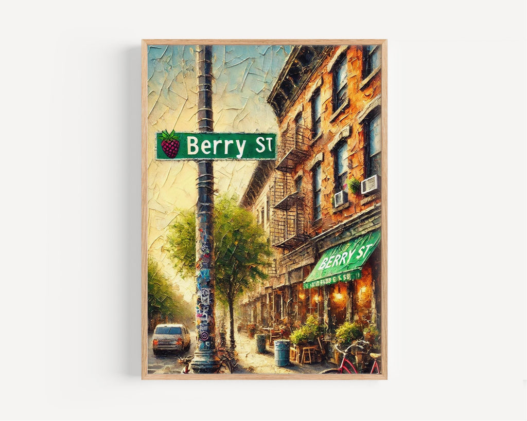 Berry Street Oil Painting Art Print: Williamsburg Brooklyn NYC Travel Poster