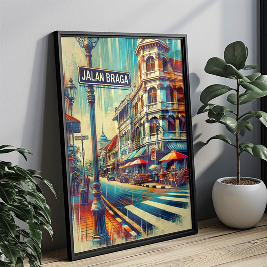 Jalan Braga Wall Art Print - Bandung Travel Poster, Indonesia Gift, Housewarming Decoration, Vintage Style Indonesia Art