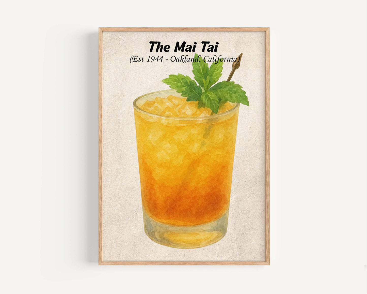 Cocktail artwork, Mai Tai print, alcohol wall artwork, signature cocktails, retro bar, drink recipe art, bartender gift, art for bar cart