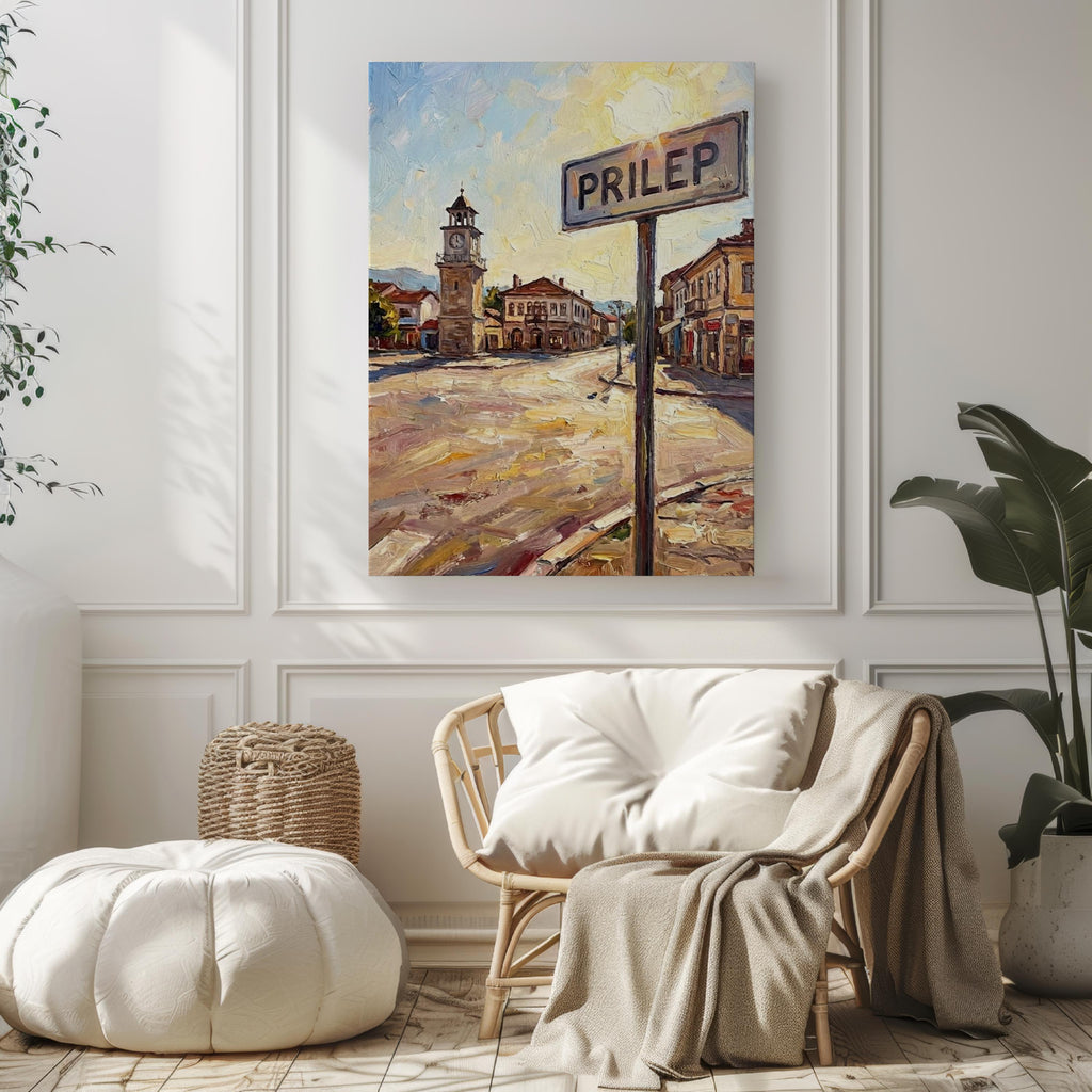Prilep Oil Painting Art Print: North Macedonia Street Sign Travel Poster