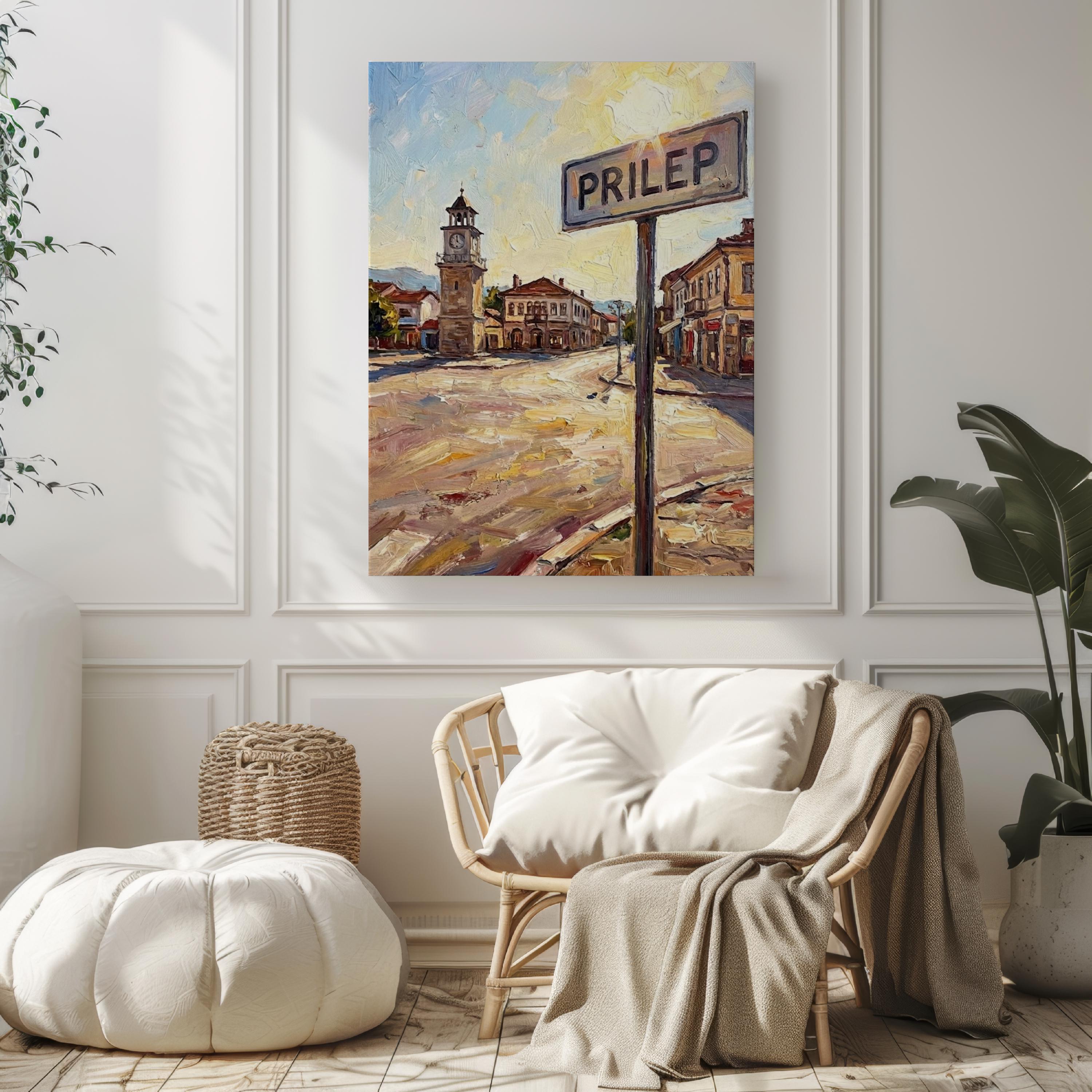 Prilep Oil Painting Art Print: North Macedonia Street Sign Travel Poster