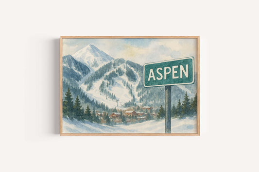 Aspen Mountain Poster, Ski Colorado Wall Art, Winter Decor, Mountain Landscape Print, Aspen Ski Resort Map, Snowy Mountain Wall Decor