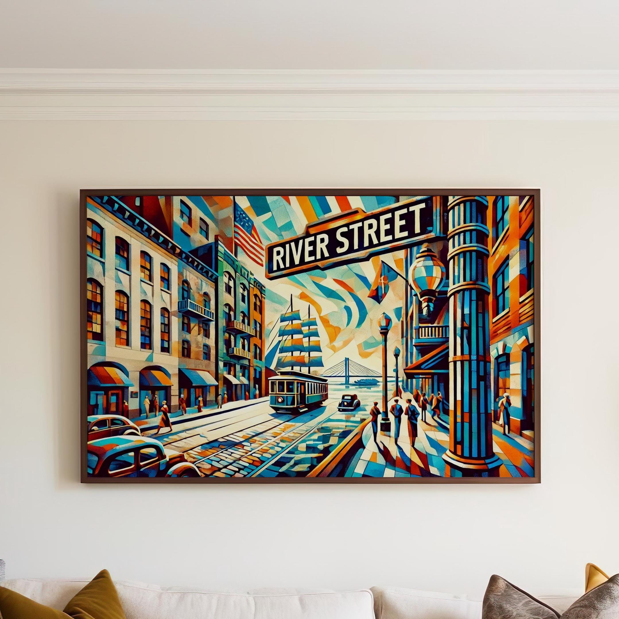 River Street Cubism Wall Art, Manhattan Abstract Travel Print, NYC Decor, River St Poster, Unique NYC Gift & Housewarming Art