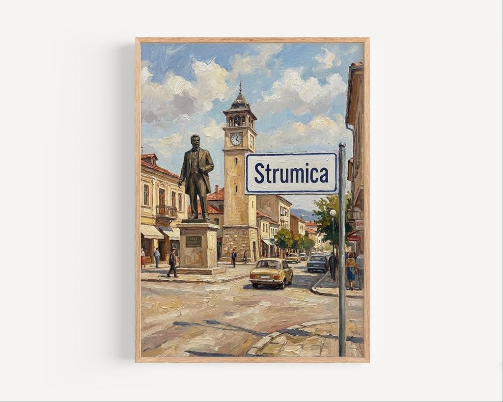 Strumica Oil Painting Art Print: North Macedonia Street Sign Travel Poster
