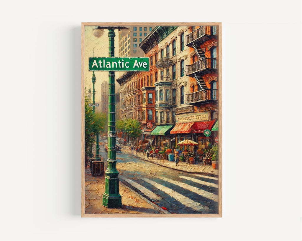 Atlantic Avenue Oil Painting Art Print: Brooklyn NYC Street Sign Travel Poster