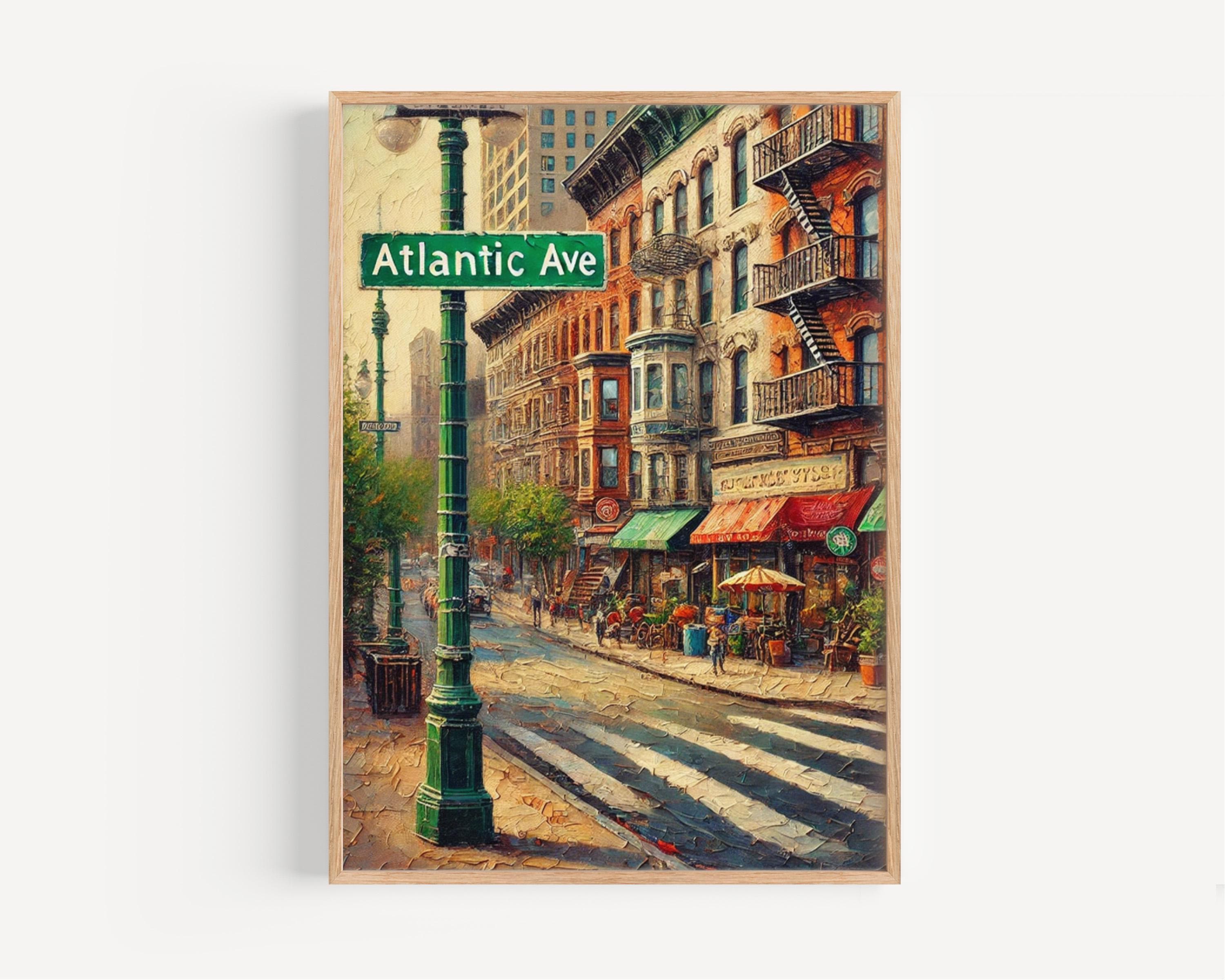 Atlantic Avenue Oil Painting Art Print: Brooklyn NYC Street Sign Travel Poster