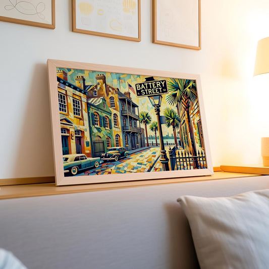Battery St Wall Art Charleston SC Cubism Print, South Carolina Travel Poster, Unique Housewarming Gift, Modern Geometric Travel Art