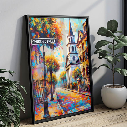 Charleston Church St Wall Art Print - South Carolina Travel Poster & Housewarming Gift - Charleston City Map Decor