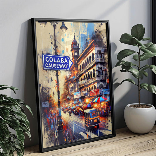 Colaba Causeway Wall Art - Mumbai Travel Poster, India Gift, Vintage Style Colaba Print, Housewarming Decor, Indian Street Market Artwork