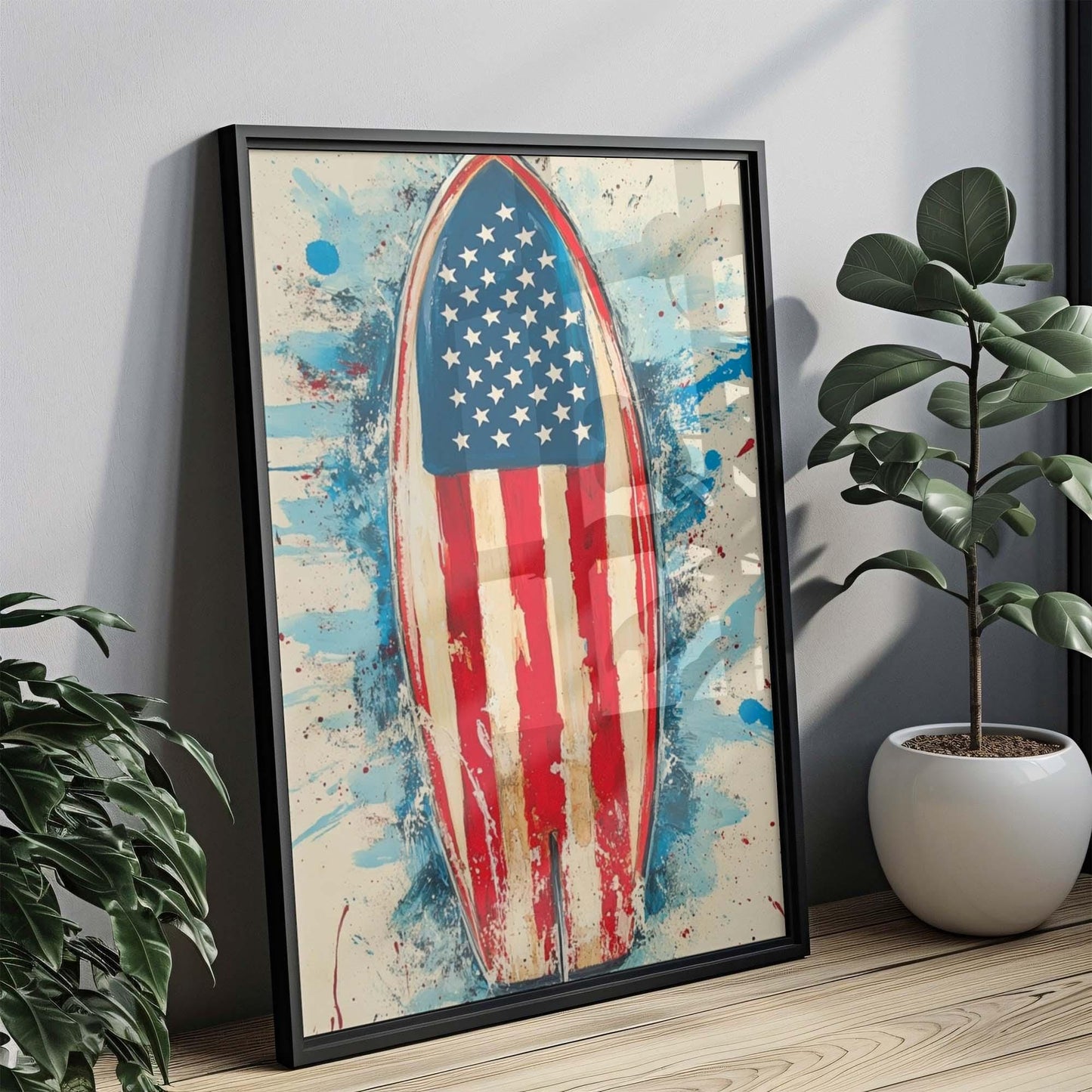 Surfing Artwork USA Wall Art Patriotic Beach House Decor Summer United States Poster Coastal Home Decoration