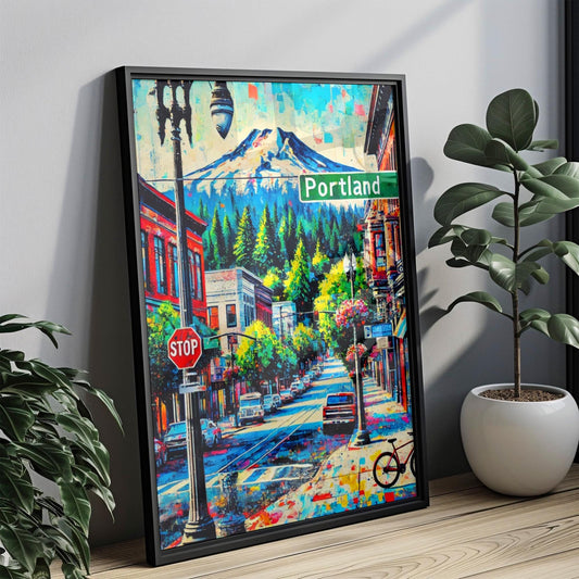 Gift Portland Wall Art Print - Oregon Travel Poster, USA Gift Artwork, Housewarming & Home Decor, Modern City Skyline Illustration