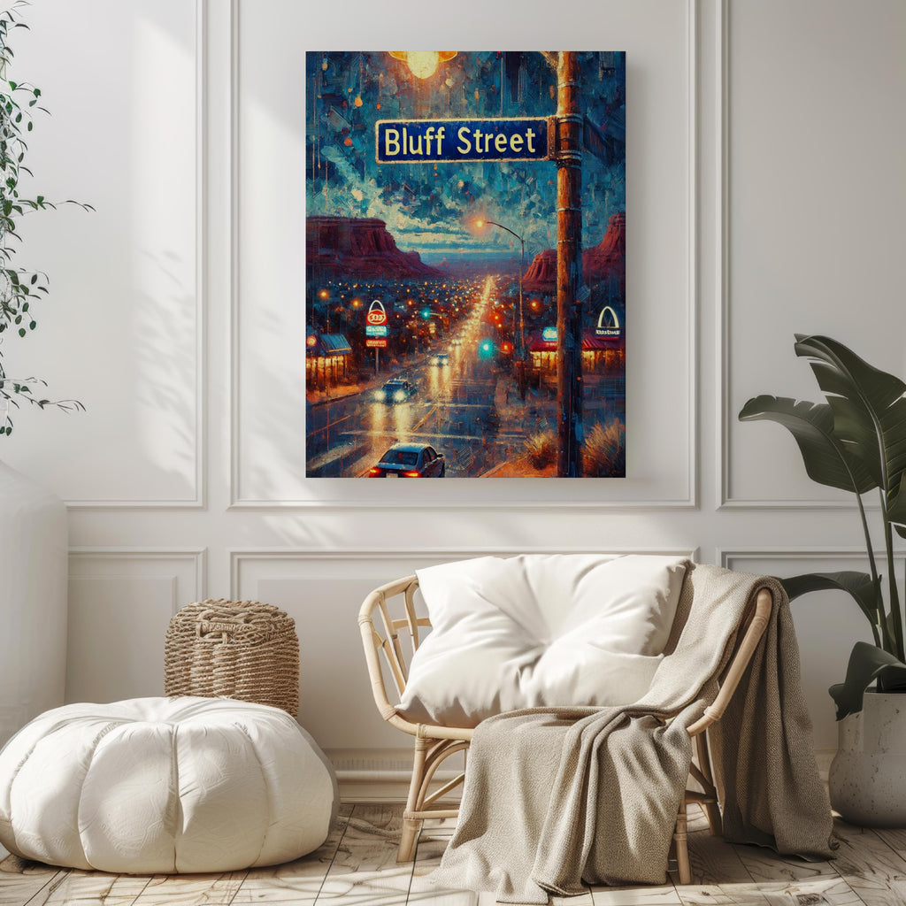 Bluff Street Oil Painting Art Print: St. George Utah Street Sign Travel Poster
