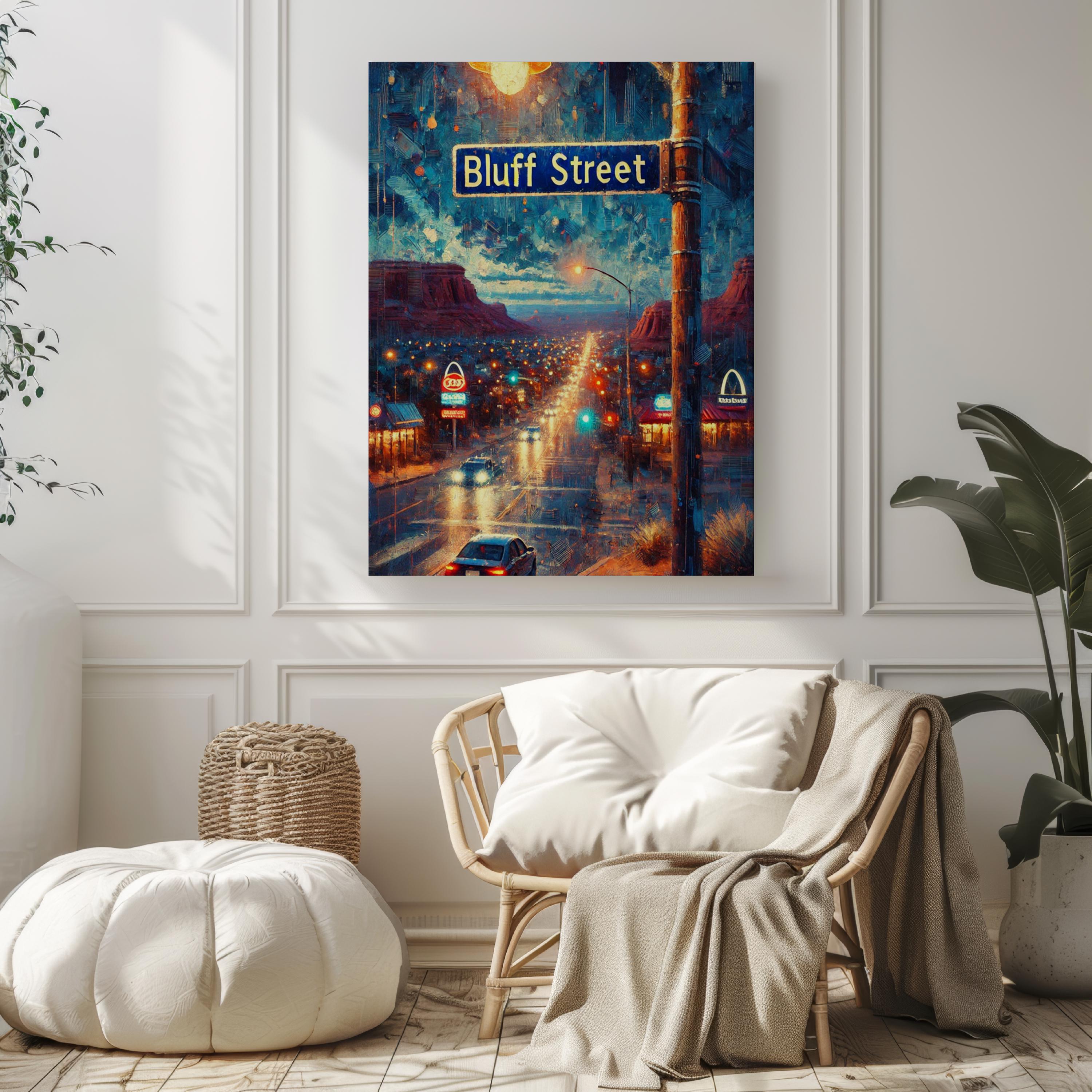 Bluff Street Oil Painting Art Print: St. George Utah Street Sign Travel Poster