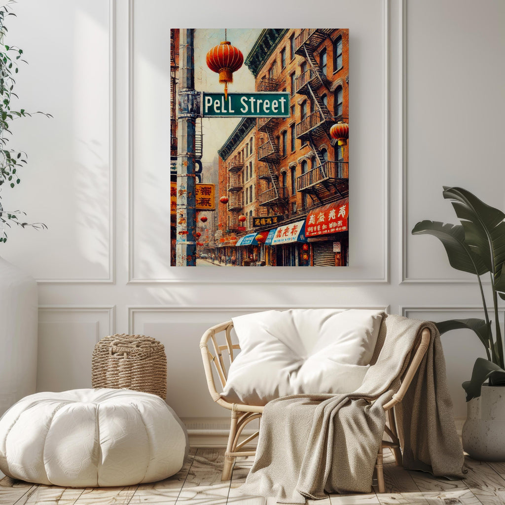 Pell Street Oil Painting Art Print: Chinatown Manhattan NYC Travel Poster
