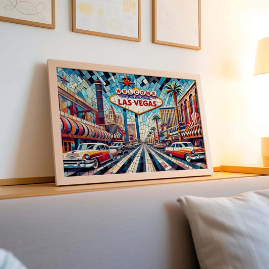 Las Vegas Wall Art Cubism Print - Vegas Strip Travel Poster, Nevada Gift, Housewarming Decor, Modern Geometric Travel Print
