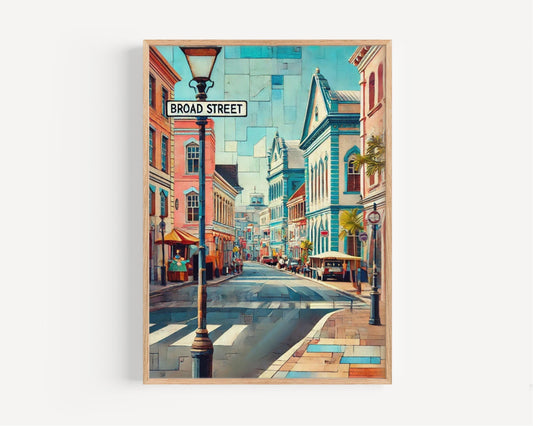 Barbados Broad Street Wall Art - Caribbean Travel Print, Barbados Gift & Souvenir, Housewarming Poster, Tropical Island Home Decor