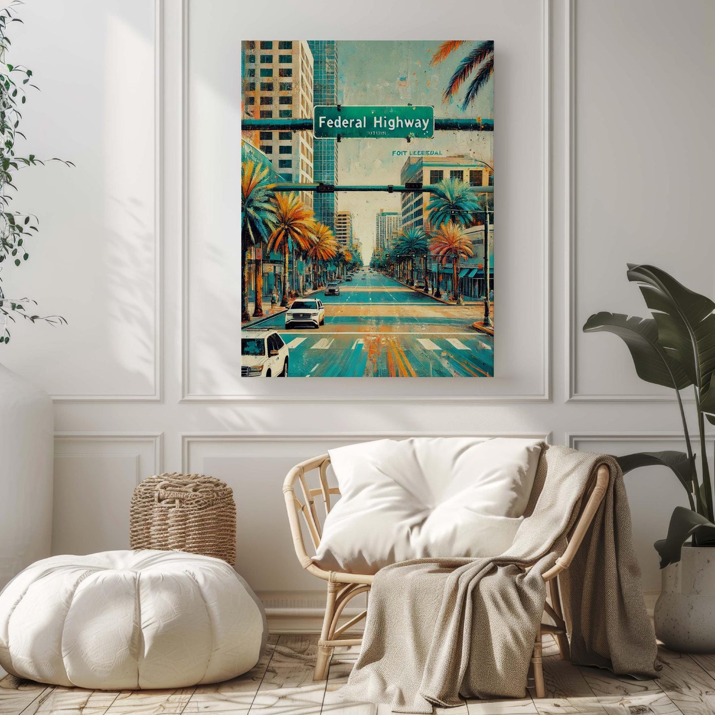 Federal Highway Wall Art Print - Fort Lauderdale Florida Travel Poster, FL Gift, Housewarming Decor, Scenic Road Map Illustration