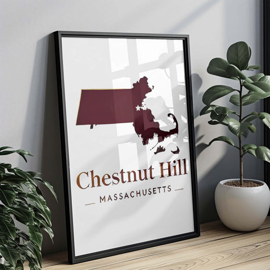Chestnut Hill Print - Massachusetts Wall Art, Travel Decor, College Gift, Housewarming & Home Decoration, MA Map Art Poster