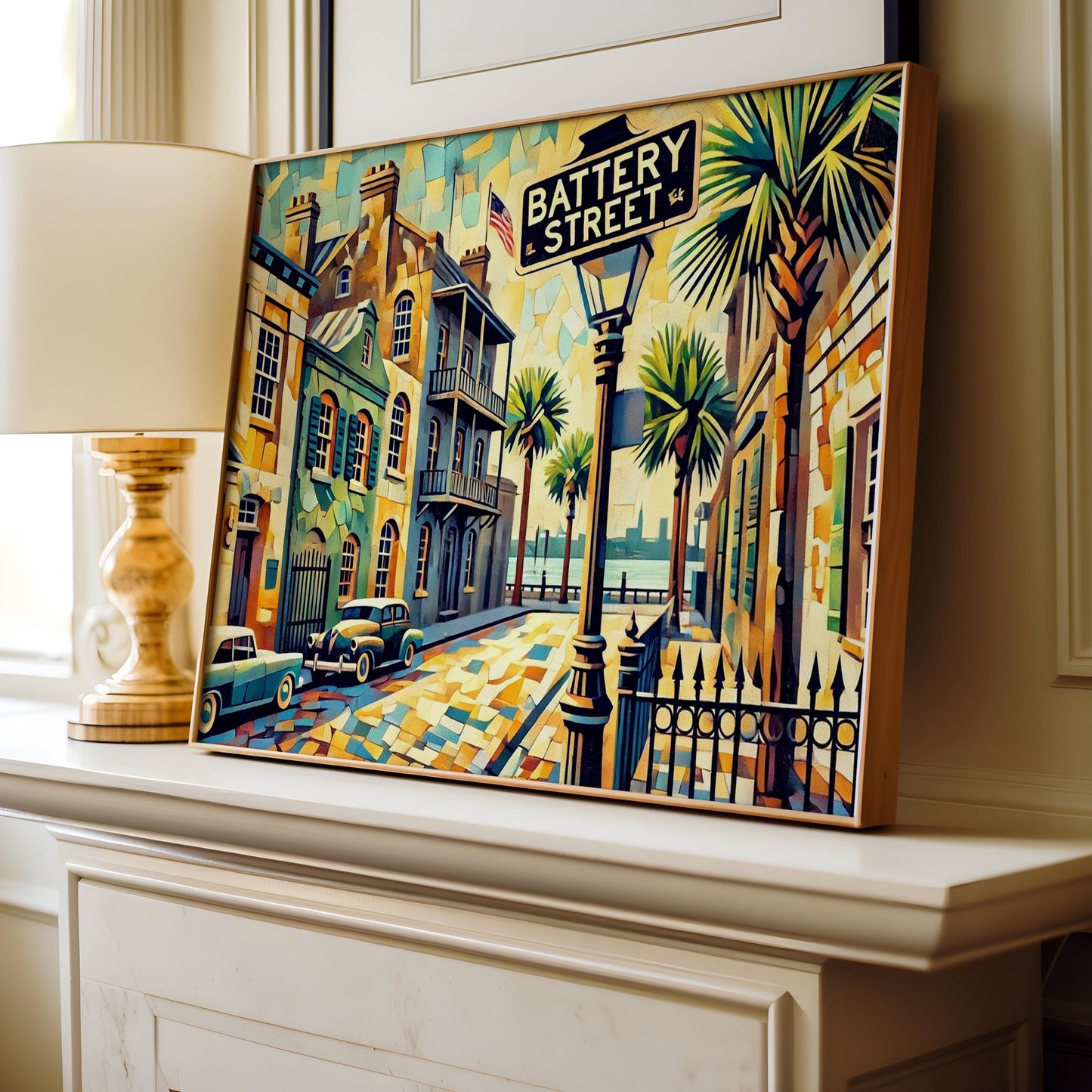 Battery St Wall Art Charleston SC Cubism Print, South Carolina Travel Poster, Unique Housewarming Gift, Modern Geometric Travel Art