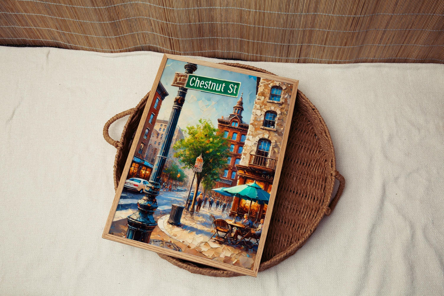 Chestnut Street Wall Art Philadelphia Pennslyvania Travel Poster Cityscape Home Decor Gift for Philly Lovers