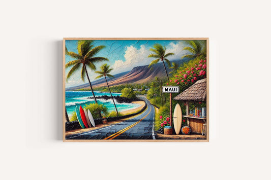 Maui Beach Art Print: Tropical Surf Poster