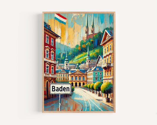 Baden Art Travel Print - Austria City Wall Art, European Travel Poster, Housewarming Gift, Baden Artwork Home Decor