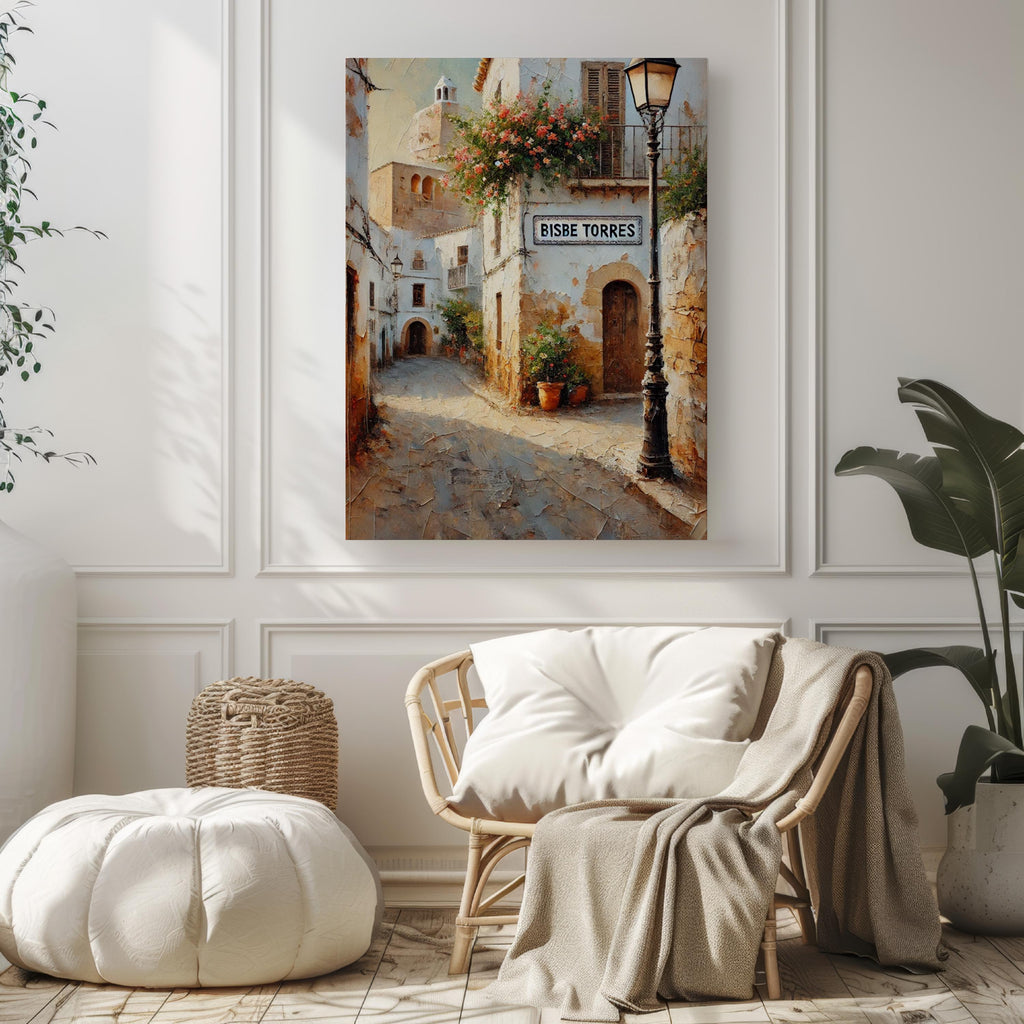 Bisbe Torres Oil Painting Art Print: Ibiza Old Town Mediterranean Travel Poster