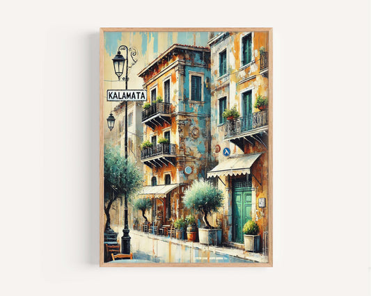 Kalamata Art Print - Greek Travel Poster, Mediterranean Wall Art, Housewarming Gift, Greece Artwork, European Coastal Decor