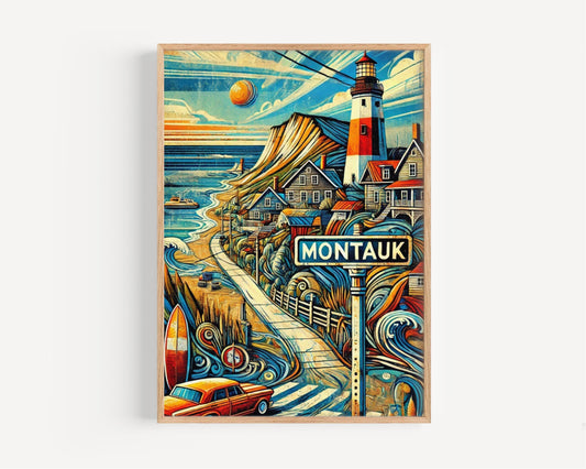 New York Montauk Wall Art Print, Travel Poster, USA Souvenir Gift, New York Art, Housewarming Decor, Montauk Travel Print